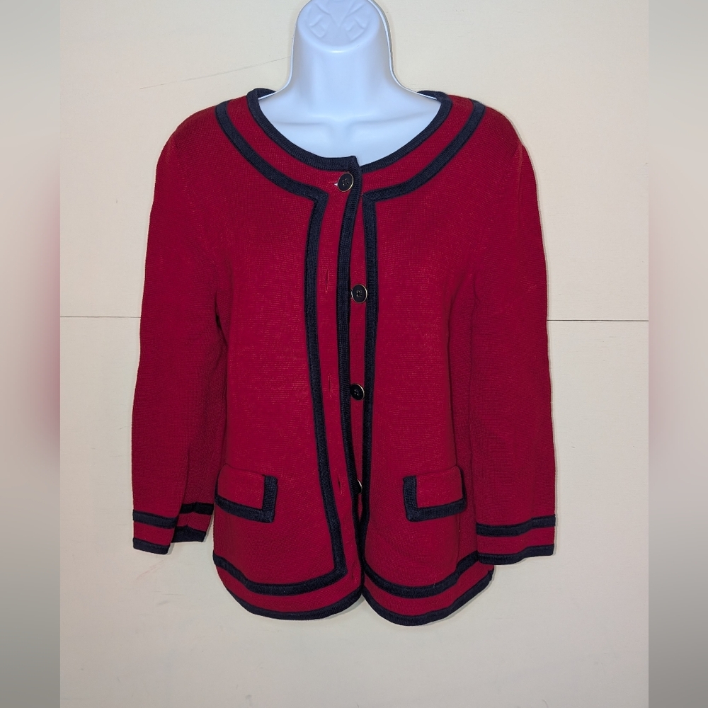 Talbots Petites Cardigan Sweater Red and Blue